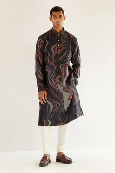 Copper chanderi kurta with infinity print and mandarin collared neckline. Paired with churidar.
Component: 2
Pattern: Printed
Type Of Work: Infinity
Neckline: Mandarin collar
Sleeve Type: Full sleeves
Fabric: Chanderi
Color: Brown
Other Details: 
Front button detailing
Side pockets
Occasion: Sangeet - Aza Fashions Kurta Set For Men, Fashion App, Churidar, Kurta Set, Full Sleeves, Mandarin Collar, Aza Fashion, Full Sleeve, Sleeve Type