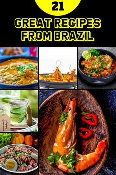 the cover of 21 great recipes from brazil, with pictures of different dishes and ingredients