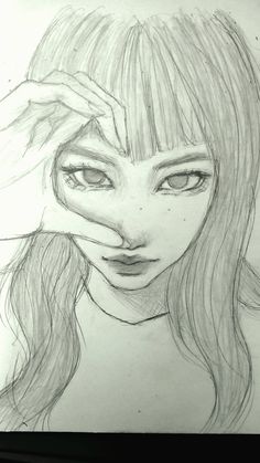 a pencil drawing of a girl covering her eyes