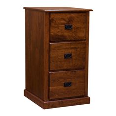 an image of a wooden filing cabinet with three drawers on each side and one drawer open