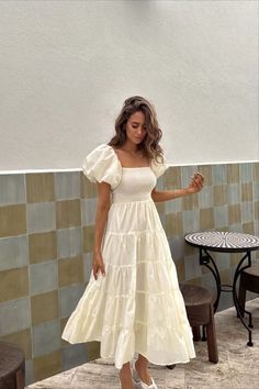 Long Summer Dress Outfits, Cream Maxi Dress, Maxi Dress Outfit, Summer Dress Outfits, Sweet Nothings, Feminine Dress, Long Summer Dresses