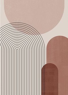 an abstract painting with lines and shapes in shades of brown, pink, beige and white