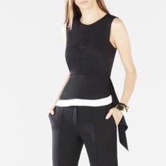 This Top Is Both Sexy And Sophisticated. Darted Seams At Bodice Create Slimming Waistline. High Low Hemline With Curved Edge And Contrast Trim. Center Back Zipper Closure. Lined. Contrast Trim, High & Low, Peplum Top, High Low, Bodice, Sleeveless Top, Womens Tops, Trim, Zipper