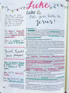 an open bible with writing on it