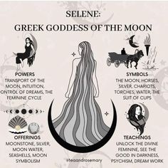 the greek goddesss of the moon are depicted in this graphic, which shows their meanings and