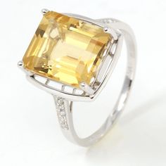 18k White Gold Natural Emerald Cut Citrine Ring W/ Diamonds Baikalla Jewelry Princess Diana Ring, Yellow Citrine Ring, Diana Ring, Gold Topaz, Gifts For Your Sister, Best Gifts For Her, Anniversary Jewelry, Citrine Ring, Rare Gems