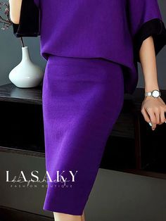 Lasaky - Urban Midi Skirt with Micro-Elastic Regular Fit Urban Jeans, Fitted Midi Skirt, Knit Suits, Fashion Black And White, Purple Fits, Elegant Skirt, Workwear Fashion, Fashion Elegant, Fashion Black