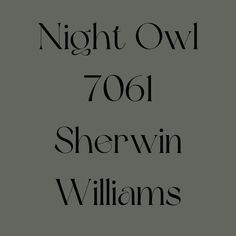 the words night owl 7001 sherwin williams are in black on a gray background