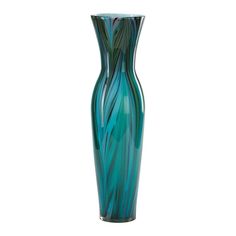 a blue vase with wavy lines on the bottom is shown in front of a white background