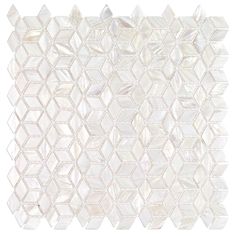 white glass mosaic tile with diamond shapes on the bottom and sides, in an irregular pattern