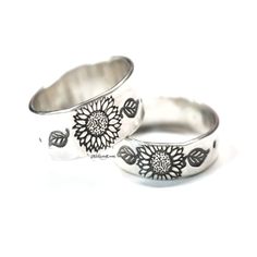 Wild Sunflower Ring, Sterling Flower Ring, Womens Band, Sterling Band, Silver Stack Band, Boho Flower Ring, Sterling Sunflower Ring, Mother Introducing my NEW Wild Sunflower Band Ring that is beautiful! LGR Sunflower lovers that like a band style ring... this one is for you! Hand embossed and fabricated, this artisan style ring is one that you will love wearing for years to come! These make beautiful gifts of love too! *THIS IS A CUSTOM ORDER RING* There is a processing time for this ring to be Flower Shaped Engraved Adjustable Promise Ring, Adjustable Flower Engraved Promise Ring, Sunflower Design Flower Ring For Gift, Personalized Silver Adjustable Flower Ring, Sunflower Design Jewelry For Anniversary, Sunflower Design Flower Jewelry For Anniversary, Adjustable Sterling Silver Promise Flower Ring, Adjustable Sunflower Design Flower Ring Gift, Sunflower Design Rings Suitable For Gifts