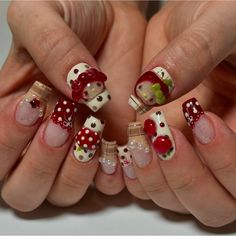 Apple Donuts, Polka Dot Nails, Hello Kitty Nails, Thanksgiving Nails, Hello Kitty Collection, Dream Nails, Nail Tech, French Nails, Red Nails