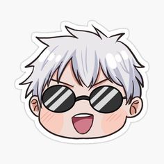 an anime character with white hair and sunglasses sticker on the back of a shirt