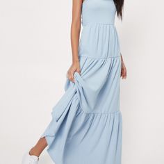 Nwt! Super Cute And Perfect For Warmer Weather. This Dress Features A Square Neckline At Front And Back, Relaxed, Maxi Silhouette, Tiered Design, Cut-Outs At Back, And Tie Closures. Tags Are Uk Size; I Have Us Size Noted. Blue Spaghetti Strap Sundress For Daytime, Blue Spaghetti Straps Maxi Dress For Day Out, Light Blue Casual Maxi Dress With Spaghetti Straps, Blue Spaghetti Strap Dress For Daytime, Blue Casual Maxi Dress For Daytime, Sleeveless Blue Maxi Dress For Daytime, Blue Sleeveless Maxi Dress For Daytime, Black Plunging Neckline Dress, Plunging Neckline Dress