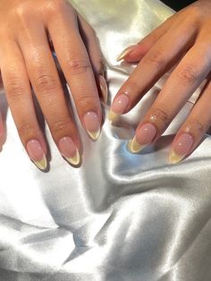 Pink Detail Nails, Sheer Yellow Nails, Yellow French Tip With Chrome, Yellow Dress Nails, Vanilla French Tip Nails, Yellow Chrome French Tip Nails, Dainty French Tip Nails, Yellow Pearl Nails, Opal French Tip Nails