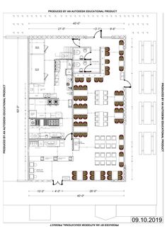 the floor plan for an office building with seating areas and tables in each area,