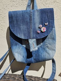 Small beautiful backpack,  handmade from old jeans, perfect for everyday,  Made with love Denim Blue Backpack With Pockets, Denim Backpack With Pockets For Everyday Use, Daily Denim Backpack, Everyday Denim Standard Backpack, Denim Everyday Backpack, Casual Handmade School Backpack, Denim Blue Cotton Backpack For Everyday Use, Handmade Casual Backpack For Everyday Use, Denim Blue Cotton Backpack For Daily Use