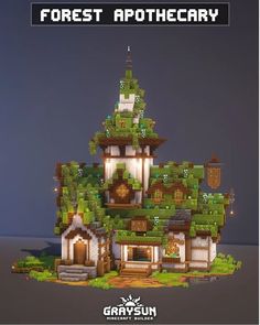 Cute Nature Minecraft Houses, Cute Minecraft Forest Builds, Minecraft House In Spruce Forest, Minecraft Greenery House, Woodland Minecraft Builds, Moss Castle Minecraft, Minecraft House Moss Roof, Koala Builds Minecraft, Forest Apothecary Minecraft