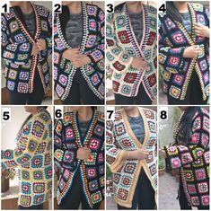 Handmade Crochet jacket, Woolen Knit Colorful Winter coat, Granny Square, Patchwork Hippie Cardigan, Boho Wool Sweater Measurements of this granny jacket : Size:  43 -48 inch (110-125 cm) chest x 30-34 inch (75-85 cm) length WE CAN CUSTOM MAKE TOO  ANY SIZE, SAME PRICE Made of worlds best highest quality wool and acrylic blend yarn Very stylish and fashionable Lightweight and elegant and keeps you very warm Wash Instructions: Machine washable at low temperatures.  soak the piece for 30 minutes in luke warm water -machine wash gentle (15 C/50 F) -tumble dry  1-2 minutes.  dry in shade for 3-4 hours and it will be new again Unique designers weave, handcrafted with love by Grannys Great gift for yourself or for your loved ones Trendy Handmade Winter Outerwear, Handmade Sweater Coat, Trendy Handmade Long Sleeve Outerwear, Fitted Multicolor Long Outerwear, Handmade Multicolor Casual Outerwear, Colorful Handmade Outerwear For Fall, Handmade Colorful Long Sleeve Outerwear, Colorful Handmade Fall Outerwear, Trendy Crochet Outerwear For Winter