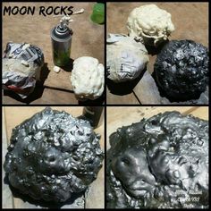 four different pictures of moon rocks on a table