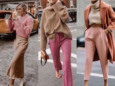 Mauve And Brown Outfit, Brown And Pink Combo Outfit, Muted Color Outfits Women, Light Pink And Brown Outfit, Tone On Tone Outfits, Pink Color Palette Outfit, Mauve Outfit Ideas Color Combos, Pink And Brown Outfits For Women, Apricot Color Outfit