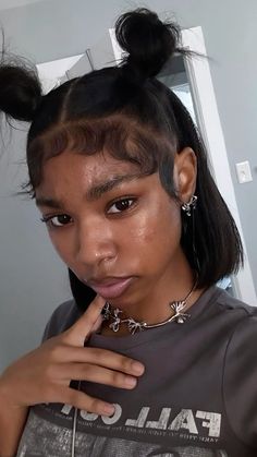 Two Puffs With Bangs, Good Edge Control Natural Hair, Black Hairstyles Silk Press, Blow Out Hair Black Hairstyles, Natural Hairstyles With Edges, Silk Press Natural Hair Mid Length, Piercings Ear Black, Natural Hair Styles Silk Press, Pressed Out Hairstyles