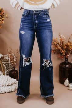 The Colton 90's Flare Jean is ever so on trend. This 90's flare style comes with light distressing and a flare style bottom. This jean sits just above the waist with an overall flare style fit. Button fly, distressing, flare style bottom 11.50" Rise / 34" Inseam (Size 3/25) 79.8% Cotton, 20.2% Tencel Fit: We suggest your typical denim size in this style. Our Colton 90's Flare Jean features a slimming high waisted design, and an elevating flare style bottom. Model Specs: Emily is wearing a size 3 Style Wide Leg Jeans, Bride Top, Vip Group, Everyday Chic, Exclusive Dress, Dresses By Length, Skirt Leggings, Chic Boutique, Sweater Blouse