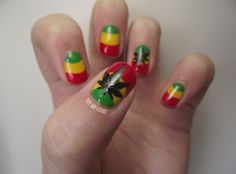 weed nails... with some rasta ass colors Christmas Nail Designs Easy, Nail Design Video, Classy Nail Designs, Simple Nail Designs