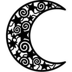 a crescent with swirls and stars in the shape of a moon, on a white background