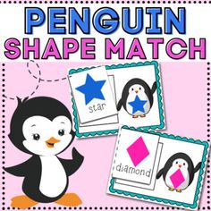 penguin shape matching game for kids to learn shapes and colors with pictures on the front