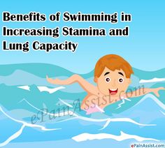 a boy swimming in the water with text that reads benefits of swimming in increasing stanina and lung capacity