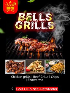 an advertisement for the bbq grills grill and barbeque restaurant, featuring grilled