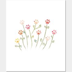 an image of flowers in the middle of a white background with watercolors on paper