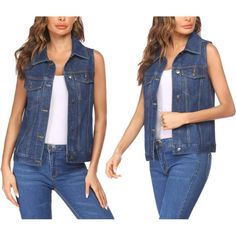 * Retro Denim Vest With Timeless Basic Cool Edgy Look For All Season; Regular Fit / Single Breasted / Classic Style. Perfect To Casual Style; You Can Wear It Over A Tank Top Or Shirt Or Even By Itself,Make You Full Of Energetic *This Jeans Jacket Can Show Your Charming Figures Perfectly In Any Occasion But Never Out Of Style.There Are Three Different Styles Of Denim Sleeveless Jacket For You To Choose.Perfect For Biker, Motorcycle , Punk Rock Or Daily *Classic Denim Vest With Mini Flip Pockets I Everyday Denim Blue Vest With Pockets, Denim Top With Pockets For Fall, Everyday Denim Vest With Pockets For Fall, Dark Wash Denim Vest With Pockets For Fall, Fall Dark Wash Denim Vest With Pockets, Womens Denim Vest, Clothing For Tall Women, Jeans Jacket, Casual Vest