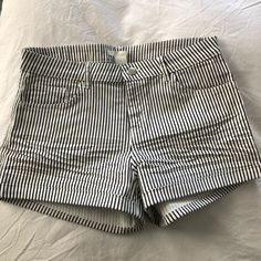 White & Black Striped Shorts. H&m Stretch Shorts For Summer, Trendy White Bottoms From H&m, Trendy White H&m Bottoms, Fitted Cotton Shorts By H&m, H&m Fitted Cotton Shorts, White Short Bottoms By H&m, H&m White Short Bottoms, H&m White Cotton Shorts, H&m White Short Length Bottoms