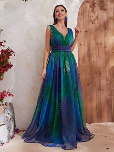 Blue Organza Dress, Boho Wedding Guest Dress, Blue Chiffon Maxi Dress, Mesh Party Dress, Blue Chiffon Dresses, Blue Organza, A Line Maxi Dress, A Line Evening Dress, Organza Dress