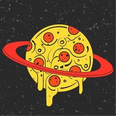 a pizza with toppings on it and a red ring around the edges, in front of a black background