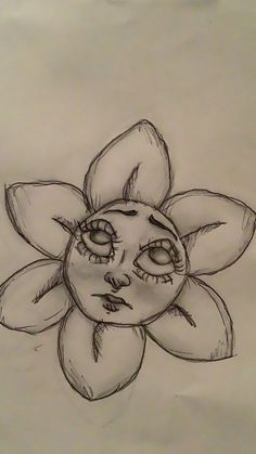 a drawing of a flower with two eyes