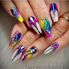 Cardi Nails, Pink Zebra Nails, Bedazzled Nails, Swirl Nail Art, Rainbow Clothes, Bling Nail Art, Zebra Nails, Red Acrylic Nails, Elegant Nail Designs