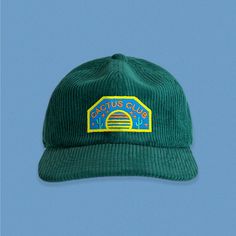 This Cactus Club hat is perfect for any desert flora enthusiast. Embroidered directly onto sturdy canvas, then machine sewn onto a super soft corduroy hat, that's sure to become your new favorite.  Please note: these hats are somewhere in between a flat bill and a curved bill. The brim can bend quite a bit to suite your preference.  Hat specs:  Lower profile, unstructured six panel Adjustable fastener with metal clasp, black under-peak lining Mid weight Flat Peak 100% cotton One size fits all I Corduroy Flat Bill Hat, Swaggy Clothes, Free Outfits, Cactus Club, Flat Bill Hat, Product Branding, Corduroy Hat, Flat Bill Hats, Retro Collection