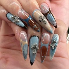 y2k Nails Press On, Acrylic Press On, Almond Press On Nail, Birthday Nails, Brown Nails, Chrome Press On Nails, Cute Nails, 3d Gel Nail. ❤️ Greetings and welcome to my store. Hope you find a style you like. ⭐ 𝐌𝐚𝐭𝐞𝐫𝐢𝐚𝐥: I only work with high quality materials to create sturdy & long-lasting luxury press on nails that you can trust on. ⭐My nails will last for: 1- 2 days using adhesive tab (provided with the nail set) 2- 3 weeks using nail glue. You can reuse all of the nails multiple times if you take care of them. ⭐ 𝐒𝐢𝐳𝐞: XS : 15mm, 12mm, 13mm, 11mm, 9mm S: 16mm, 13mm, 14mm, 12mm, 9mm M: 17mm, 13mm, 14mm, 12mm, 10mm L: 18mm, 14mm, 15mm, 13mm, 11mm If you would like a custom size, please fill out the personalization section under the product options. I'm happy to help you measure Birthday Almond Nails Designs, Birthday Nails Brown, Brown Nails Chrome, Nail Birthday, Pressons Nails, Fake Acrylic Nails, Nails Brown, Long Stiletto Nails, Nails Chrome