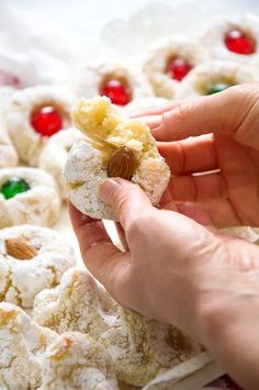 a person holding a piece of food in their hand