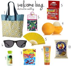 the contents of a welcome bag are shown in this graphic above it's description