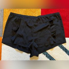 Excellent Condition - Never Worn. Cute Ruffle Detail. Victoria's Secret Black Short Bottoms, Victoria's Secret Black Bottoms For Night Out, Victoria's Secret Black Summer Bottoms, Victoria's Secret Summer Party Bottoms, Victoria's Secret Fitted Shorts, Stretch Short Bottoms For Date Night, Slip Shorts, Pleated Jacket, Striped Pyjamas