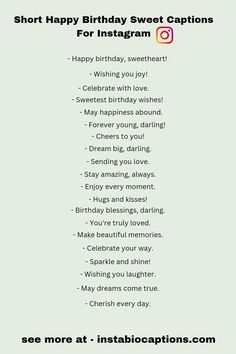 Looking for the perfect short and sweet happy birthday captions to use on Instagram? Look no further! Discover a collection of delightful and concise birthday captions that will make her day even more special. From heartfelt messages to cheerful wishes, find the ideal caption to accompany your Instagram birthday post for girls. Caption Wish Birthday For Friend, Birthday Wish Short And Sweet, Happy Birthday Wishes Short Quotes, Birthday Wishes Caption For Friend, Happy Birthday Wishes Captions, Birthday Wishes In Simple Words, Asethic Birthday Wishes, Birthday Wishes For Sweet Friend, Birthday Wishes For Story