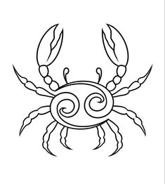 a black and white drawing of a crab with two large claws on it's head