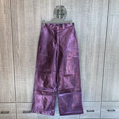 New Condition With Tags Size Medium Precious Metal. Pair Our Faux Leather Metallic Trousers With A Bralet Or Crop Top. Faux Leather Straight Leg Metallic Pants Comfortable High Waist Pocket Feature Model Wears A Size M (Us Size 6/Uk Size 10). 100% Polyurethane Wipe Clean Only Purple Faux Leather Pants, Printed Bell Bottoms, Sequin Flare Pants, Metallic Trousers, 70s Pants, Sequin Pant, High Waisted Flare Pants, Ribbed Flares, Printed Flare Pants