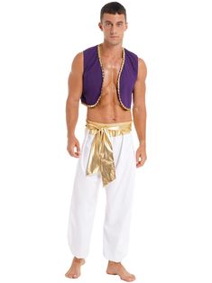 PRICES MAY VARY. 90% Polyester, 10% Spandex Hand Wash Only Mens Halloween Costume Role Play Stage Performance Outfit Sequin Trim Waistcoat with Belted Pants Made of soft fabric, breathable, skin-friendly, comfy to touch and wear, makes you feeling well Open front waistcoat with sequined braid trim, color block belted pants, comfy elastic waistband Perfect for costume ball, theme party, Halloween, role play, carnival, stage performance, and etc Please check the size clearly before purchasing, han Mens Contemporary Dance Costume, Prince Cosplay, Mens Halloween, Prince Costume, Men Halloween, Costume Ball, Adult Halloween Party, Halloween Party Themes, Mens Halloween Costumes