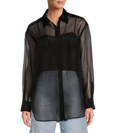 Antonio Melani Priscilla Organza Long Sleeve Button Front Blouse | Dillard's Classic Sheer Tops For Fall, Sheer Button-up Workwear Tops, Sheer Button-up Tops For Workwear, Sheer Button-up Blouse For Work, Sheer Sleeves Button-up Tops For Fall, Sheer Collared Tops For Fall, Formal Fall Blouse With Sheer Sleeves, Fall Sheer Sleeves Button-up Tops, Formal Blouse With Sheer Sleeves For Fall