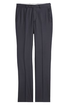 These flat-front trousers in Loro Piana Italian wool are tailored for a comfortable fit and designed with a grippy waistband to keep you looking tucked in. 36" inseam; 16" leg opening; 11" front rise; 17 1/2" back rise (size 32) Zip fly with button-tab closure Front slant pockets; back button-welt pockets Wrinkle resistant Split-waist construction for easy alterations Unhemmed Lined to the knee 100% wool Dry clean Made in Italy Elegant Dress Pants With 4-way Stretch, Business Casual Straight Leg Pants With Concealed Fly, Straight Leg Pants With Concealed Fly For Business Casual, Classic Full-length Dress Pants With Welt Pockets, Workwear Dress Pants With Concealed Fly And Flat Front, Formal Pants With Welt Pockets And 4-way Stretch, Formal Flat Front Pants With 4-way Stretch, Tailored Bottoms With Concealed Fly And Flat Front, Workwear Pants With 4-way Stretch And Flat Front